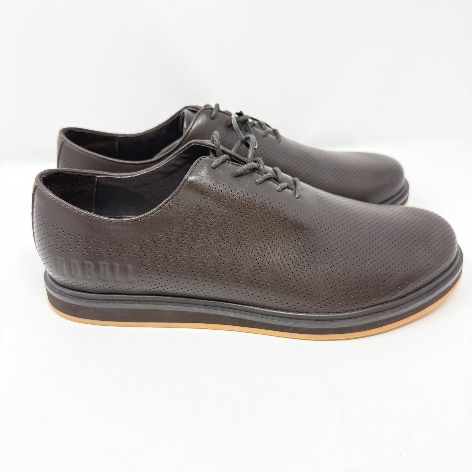 Nobull Mens Size 11.5 Us Leather Dress Shoes Espresso Perforated Oxford Nwot